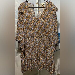 Easel Los Angeles 1X Floral Rayon Dress Cottagecore Ruffle Sleeve Boho‎ Chic